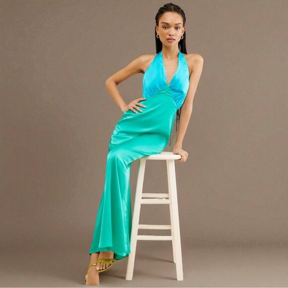 The Wolf Gang Halter Slip Dress Oahu Blue Green Size XS - Picture 3 of 12